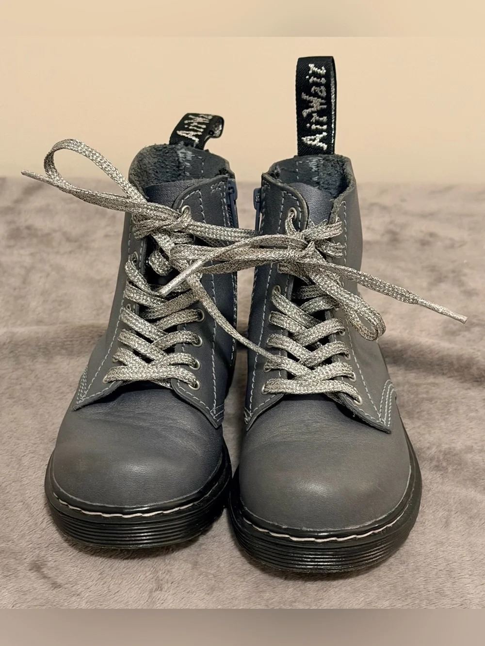 Dr. Martens - 1460 Pascal - Little Kids 9 - Gunmetal Grey Color - Metallic Laces